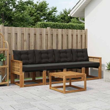 Set di divani da esterno con cuscino 5 pcs Naturale e Nero