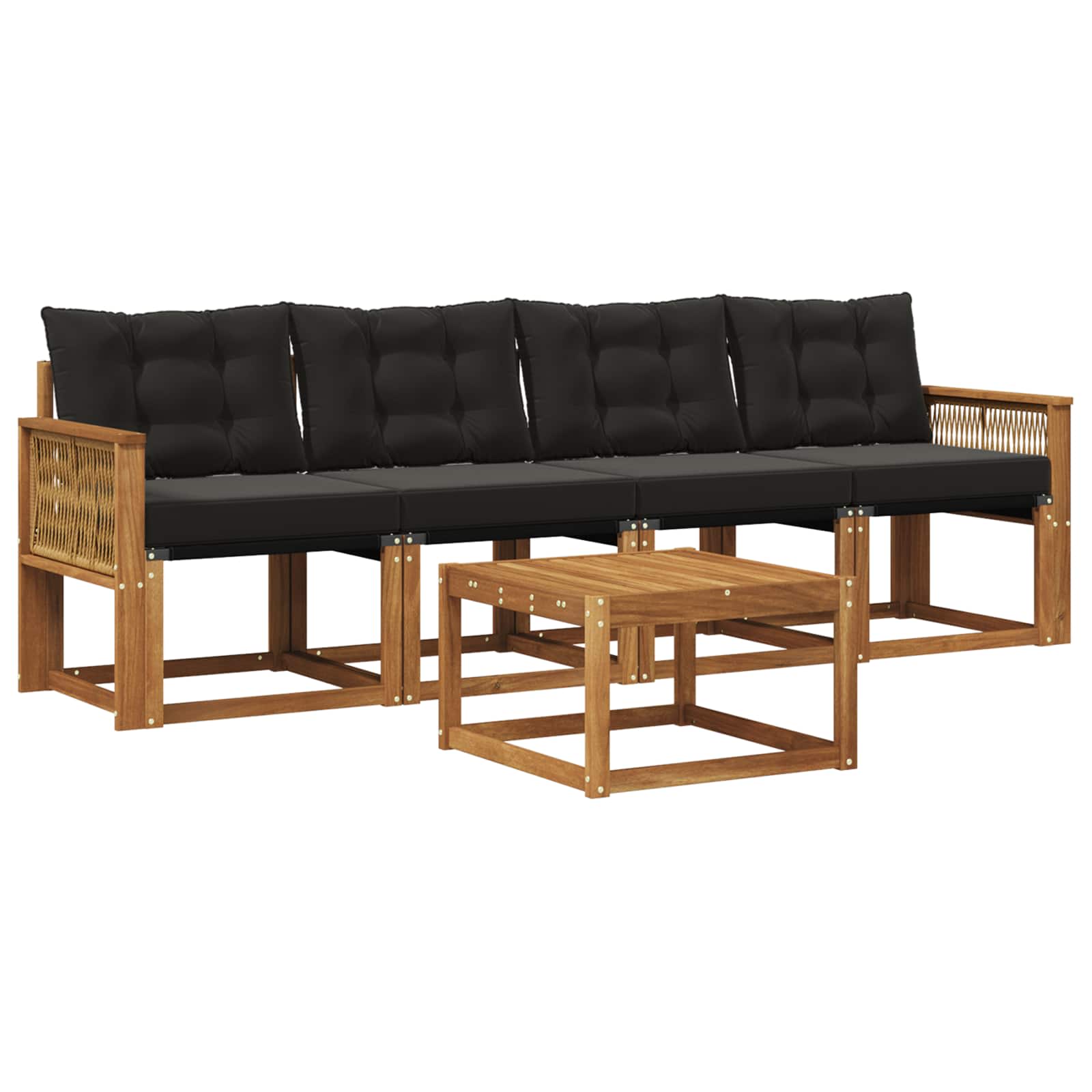Set di divani da esterno con cuscino 5 pcs Naturale e Nero | homemem39
