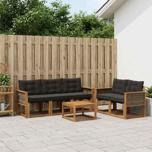 Set di divani da esterno con cuscino 6 pcs Naturale e Nero