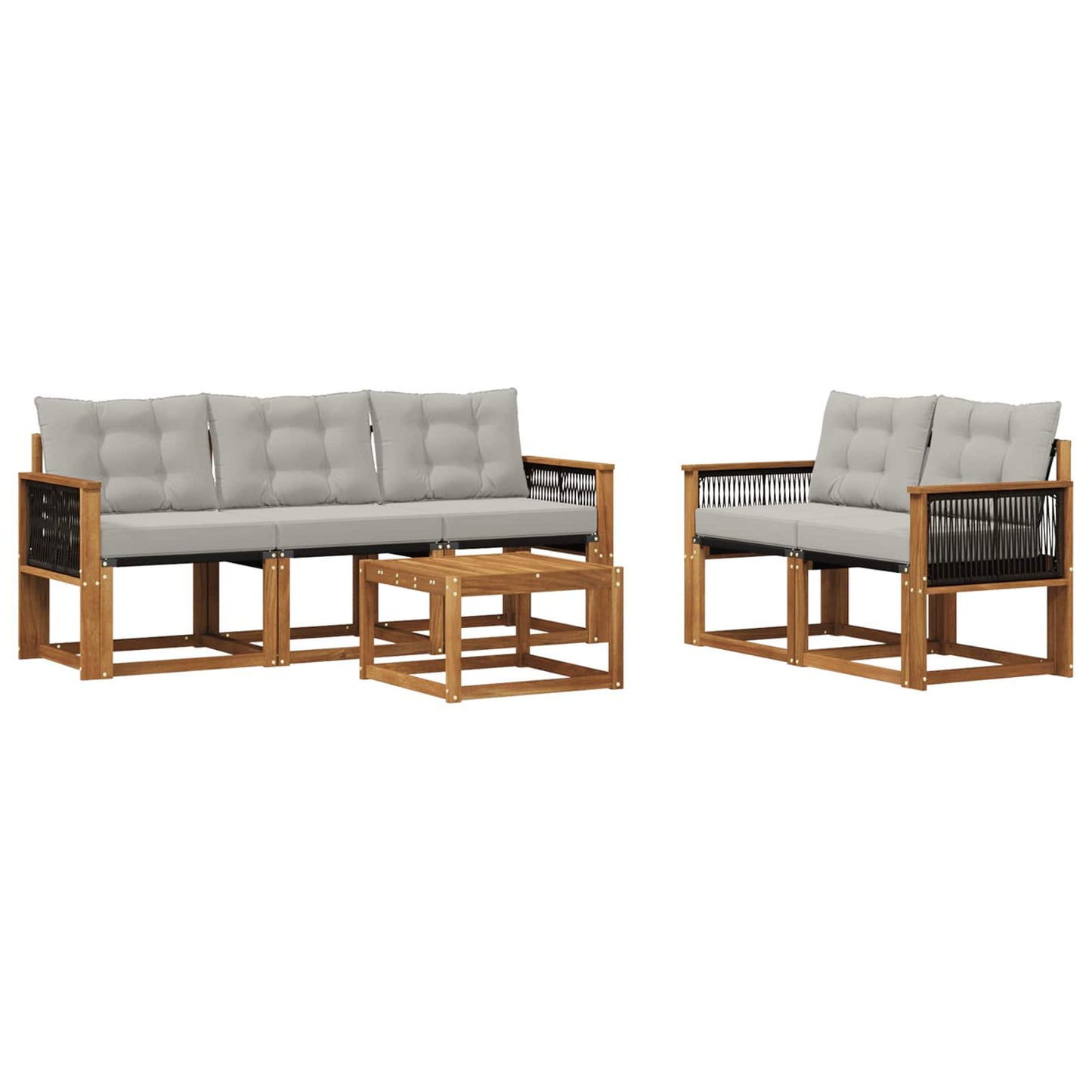 Set di divani da esterno 6 pz Naturale e Grigio Chiaro