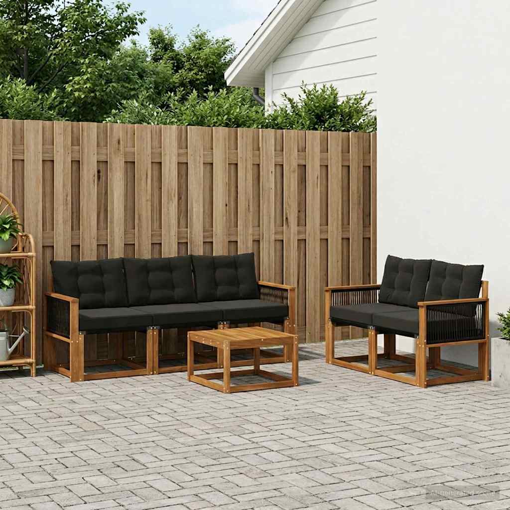 Set di divani da esterno con cuscino 6 pcs Naturale e Nero