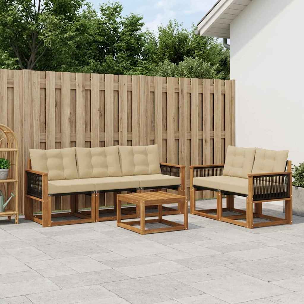 Set di divani da esterno con cuscino 6 pcs Naturale e Beige