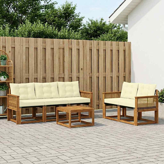Set di divani da esterno con cuscino 6 pcs Naturale e Crema | homemem39