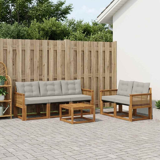Set di divani da esterno 6 pcs Naturale e Grigio Chiaro