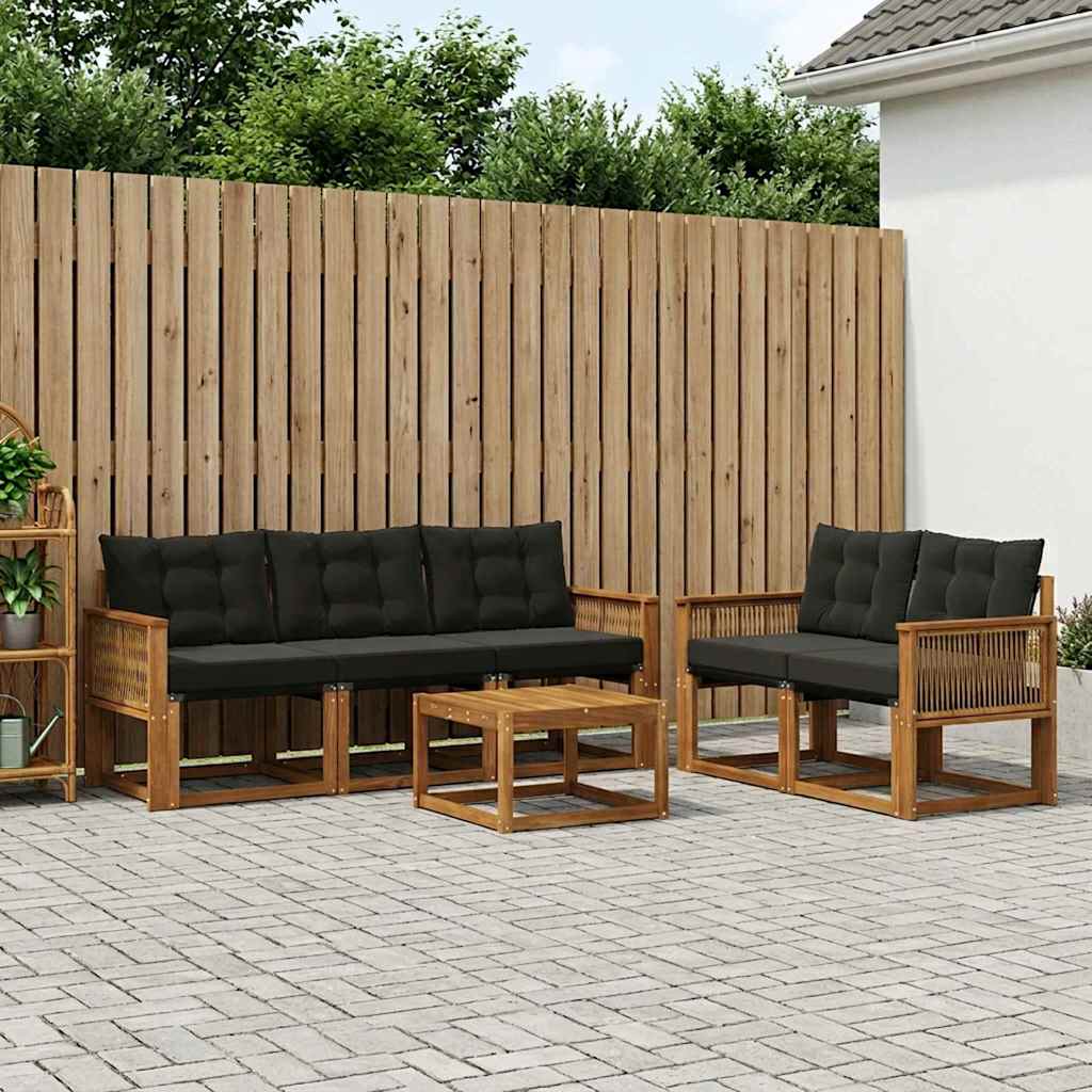 Set di divani da esterno con cuscino 6 pcs Naturale e Nero