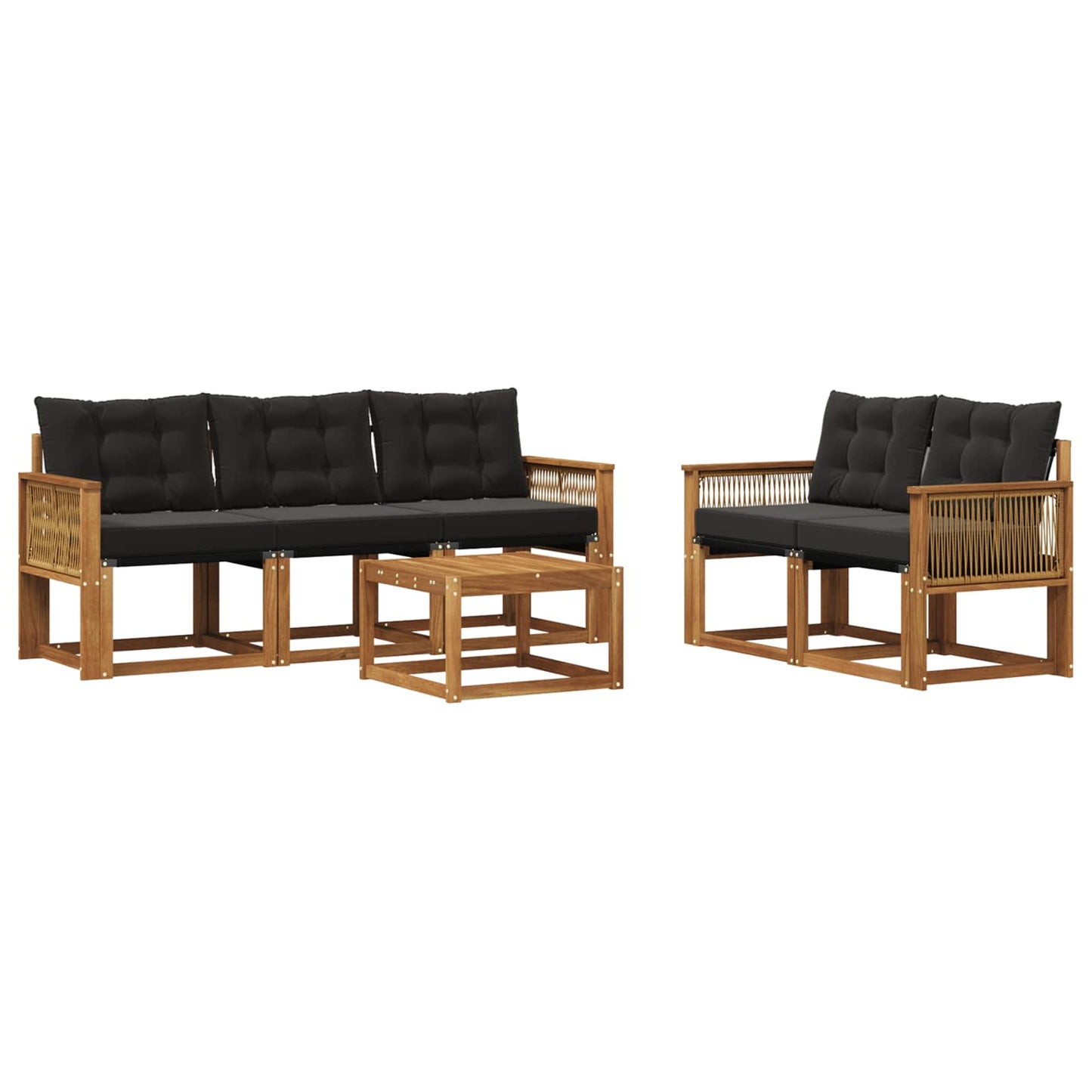Set di divani da esterno con cuscino 6 pcs Naturale e Nero