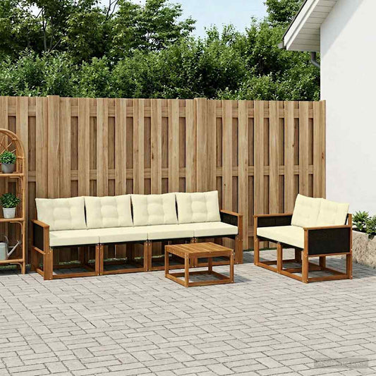 Set di divani da esterno con cuscino 7 pcs Naturale e Crema