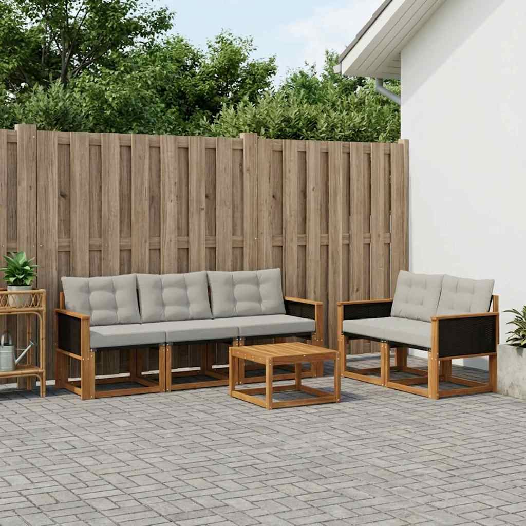 Set di divani da esterno 7 pcs Naturale e Grigio Chiaro