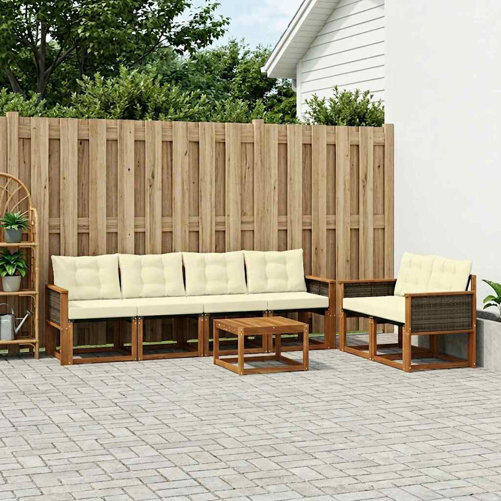 Set di divani da esterno con cuscino 7 pcs Naturale e Crema