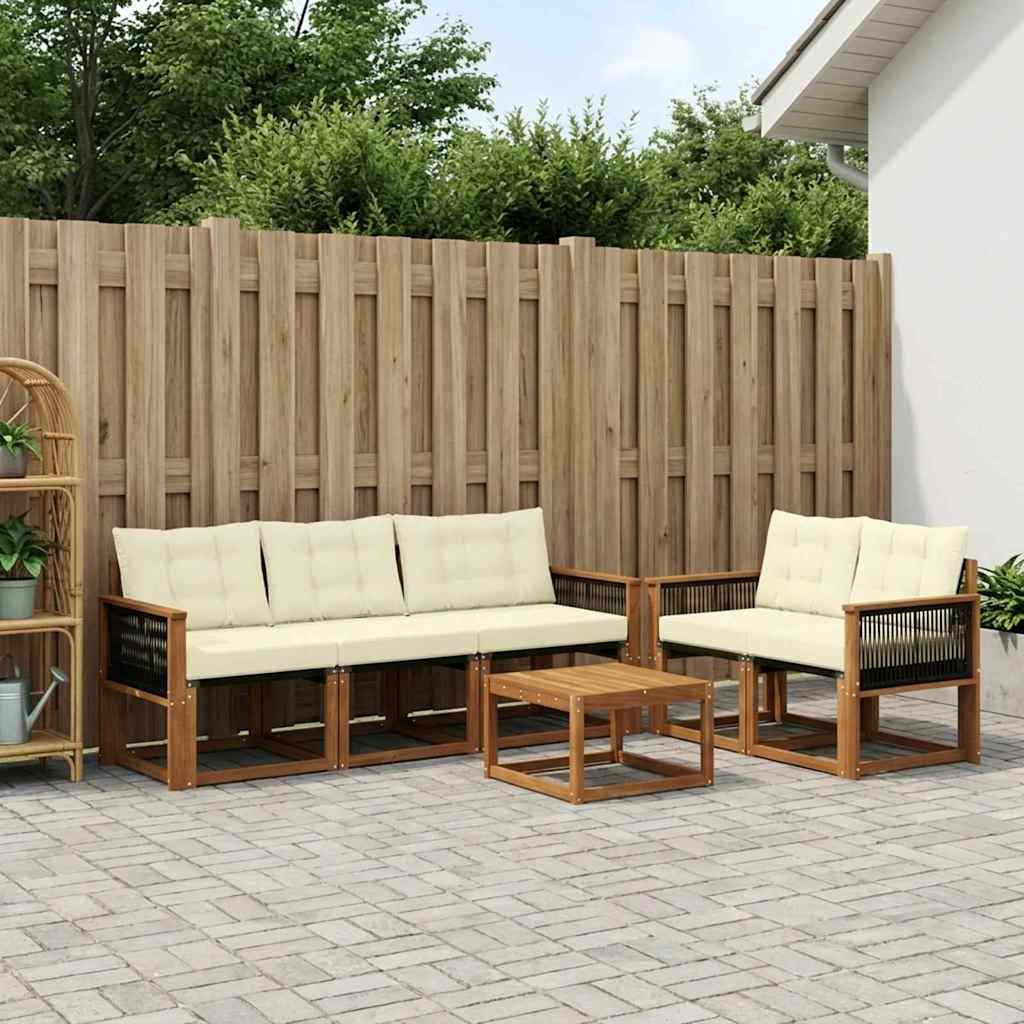 Set di divani da esterno con cuscino 7 pcs Naturale e Crema