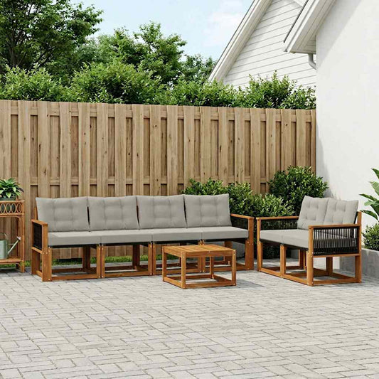 Set di divani da esterno 7 pcs Naturale e Grigio Chiaro | homemem39