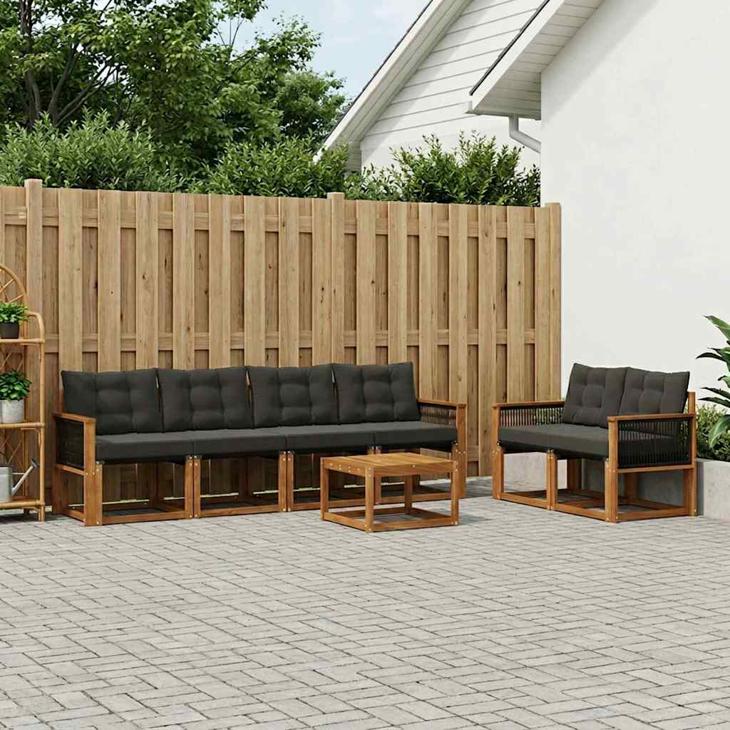Set di divani da esterno con cuscino 7 pcs Naturale e Nero