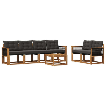Set di divani da esterno con cuscino 7 pcs Naturale e Nero