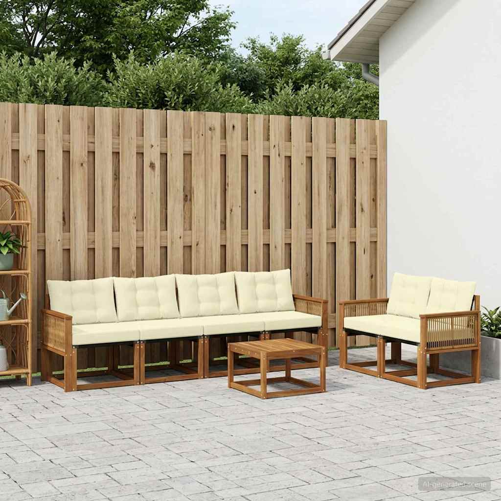 Set di divani da esterno con cuscino 7 pcs Naturale e Crema