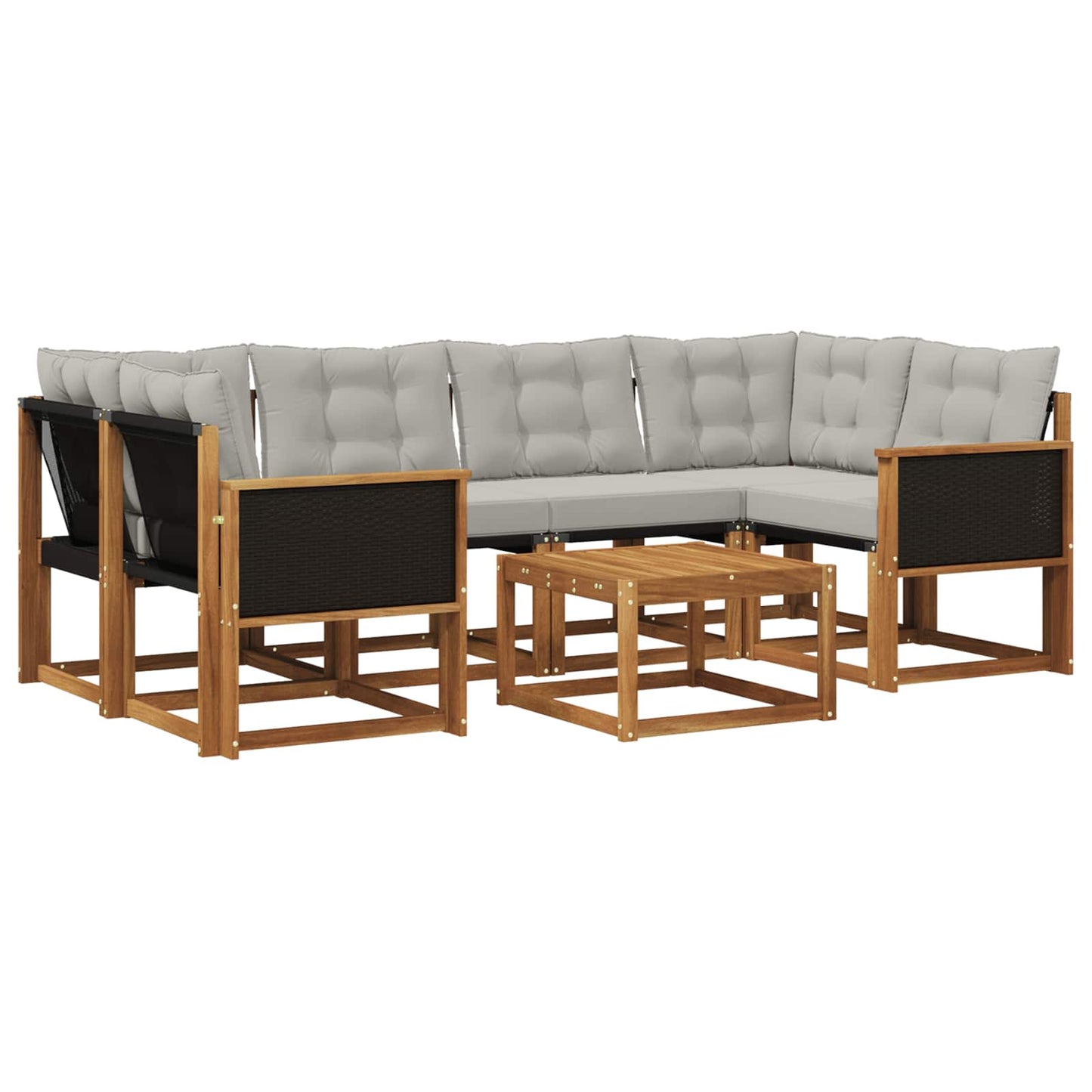 Set di divani da esterno 7 pcs Naturale e Grigio Chiaro
