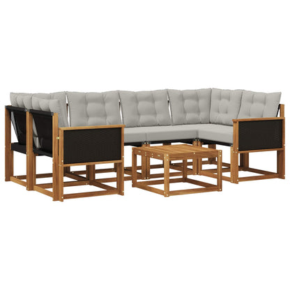 Set di divani da esterno 7 pcs Naturale e Grigio Chiaro