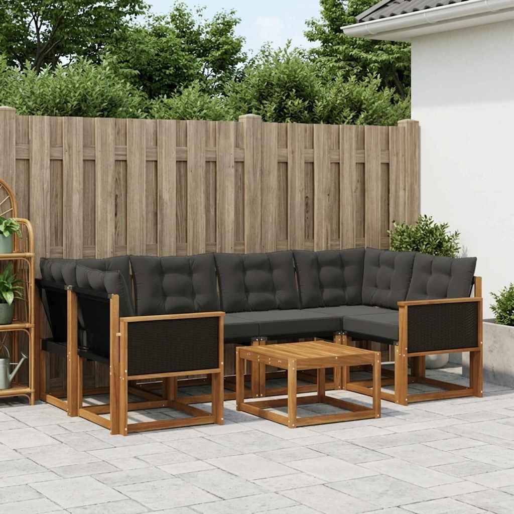 Set di divani da esterno con cuscino 7 pcs Naturale e Nero | homemem39