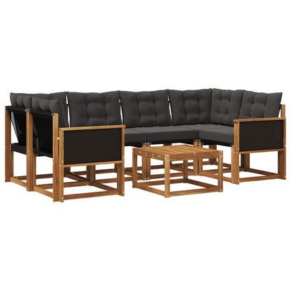 Set di divani da esterno con cuscino 7 pcs Naturale e Nero | homemem39
