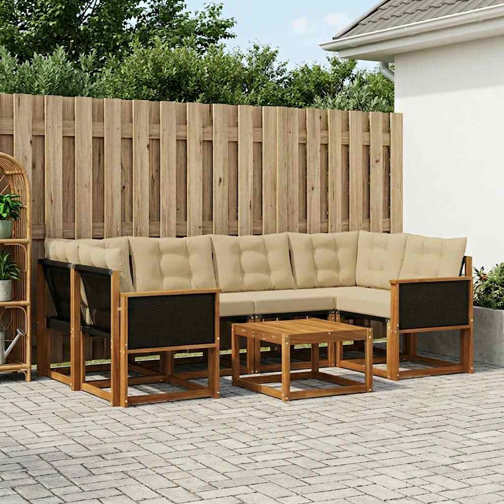 Set di divani da esterno con cuscino 7 pcs Naturale e Beige | homemem39