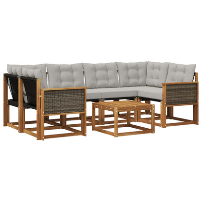 Set di divani da esterno 7 pcs Naturale e Grigio Chiaro | homemem39