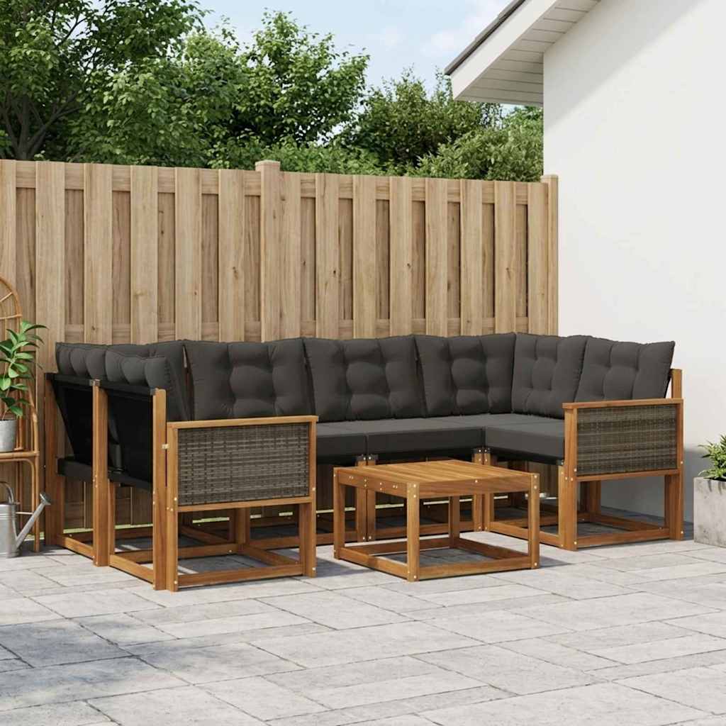 Set di divani da esterno con cuscino 7 pcs Naturale e Nero | homemem39