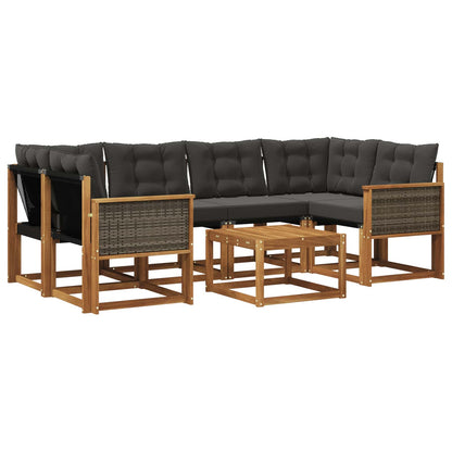 Set di divani da esterno con cuscino 7 pcs Naturale e Nero | homemem39