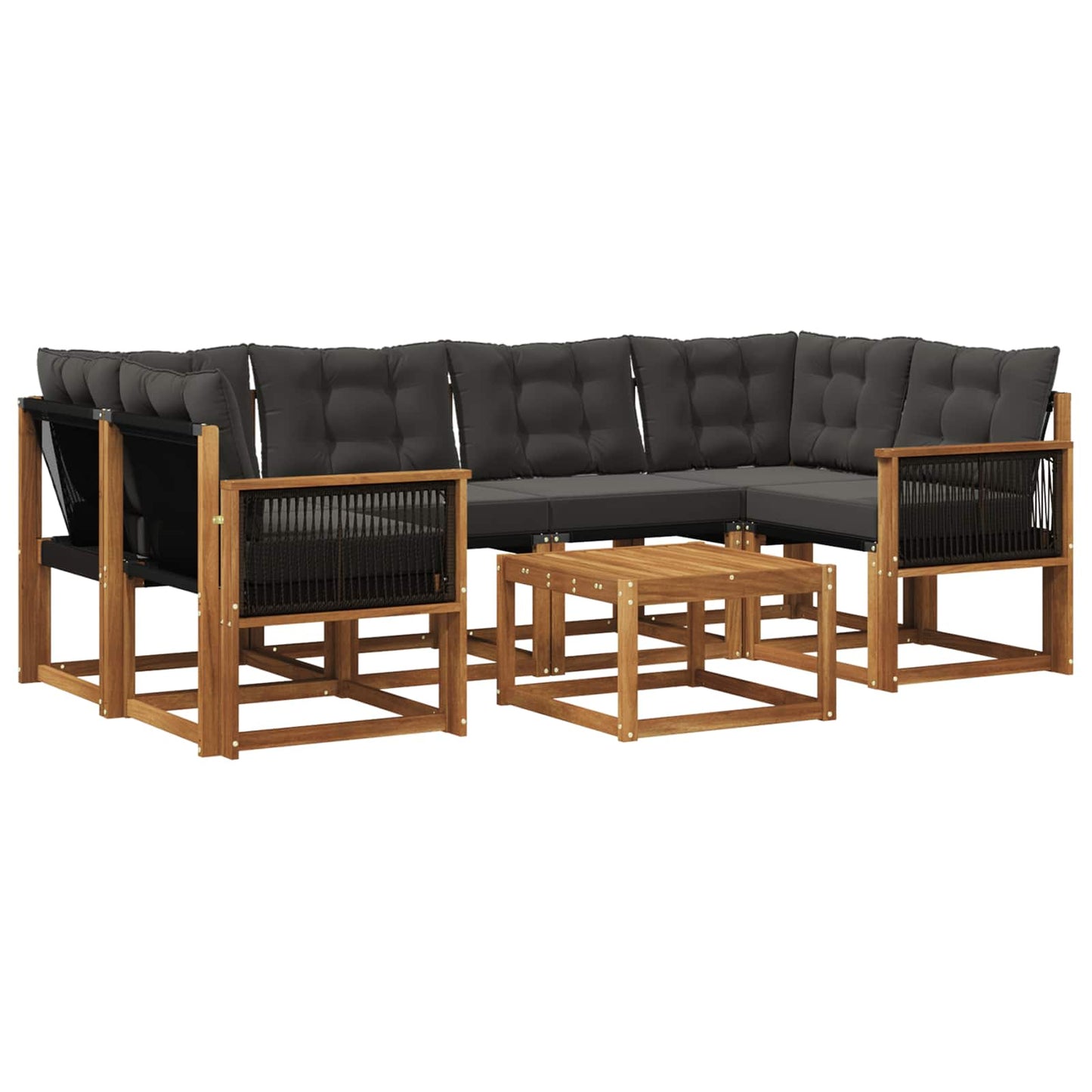 Set di divani da esterno con cuscino 7 pcs Naturale e Nero | homemem39