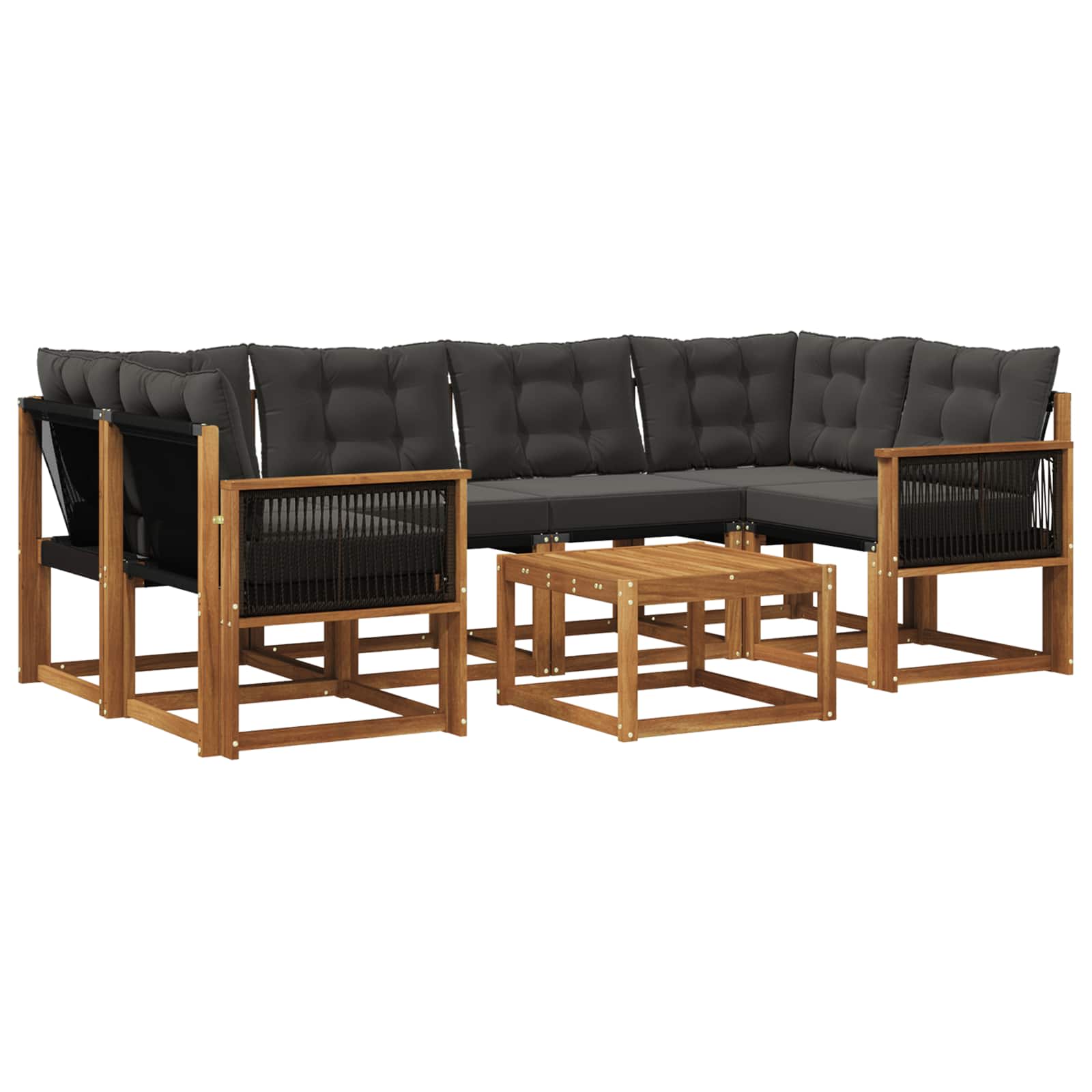 Set di divani da esterno con cuscino 7 pcs Naturale e Nero | homemem39
