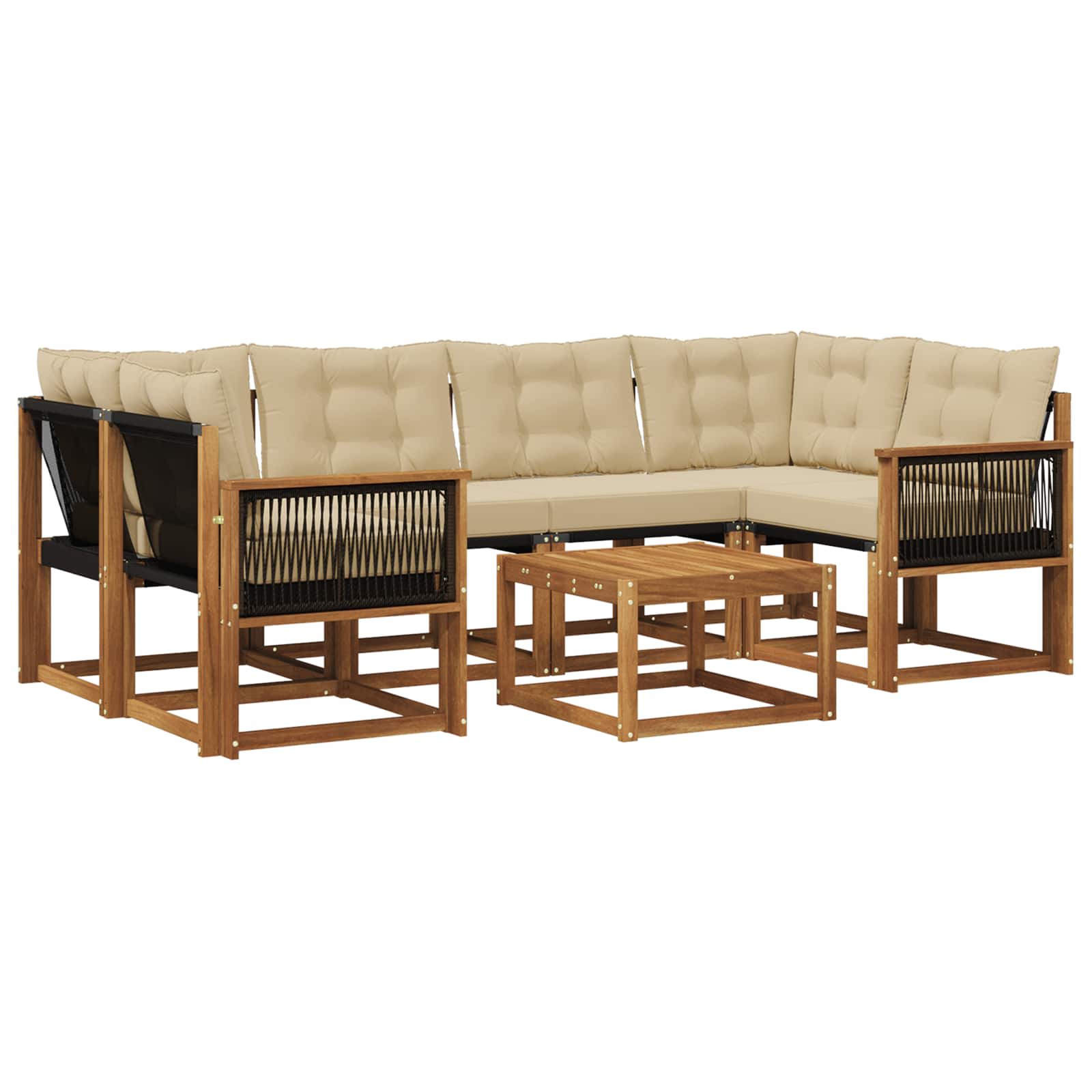 Set di divani da esterno con cuscino 7 pcs Naturale e Beige | homemem39