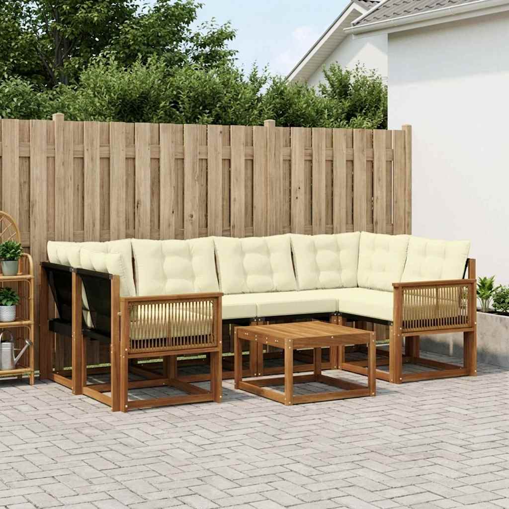 Set di divani da esterno con cuscino 7 pcs Naturale e Crema