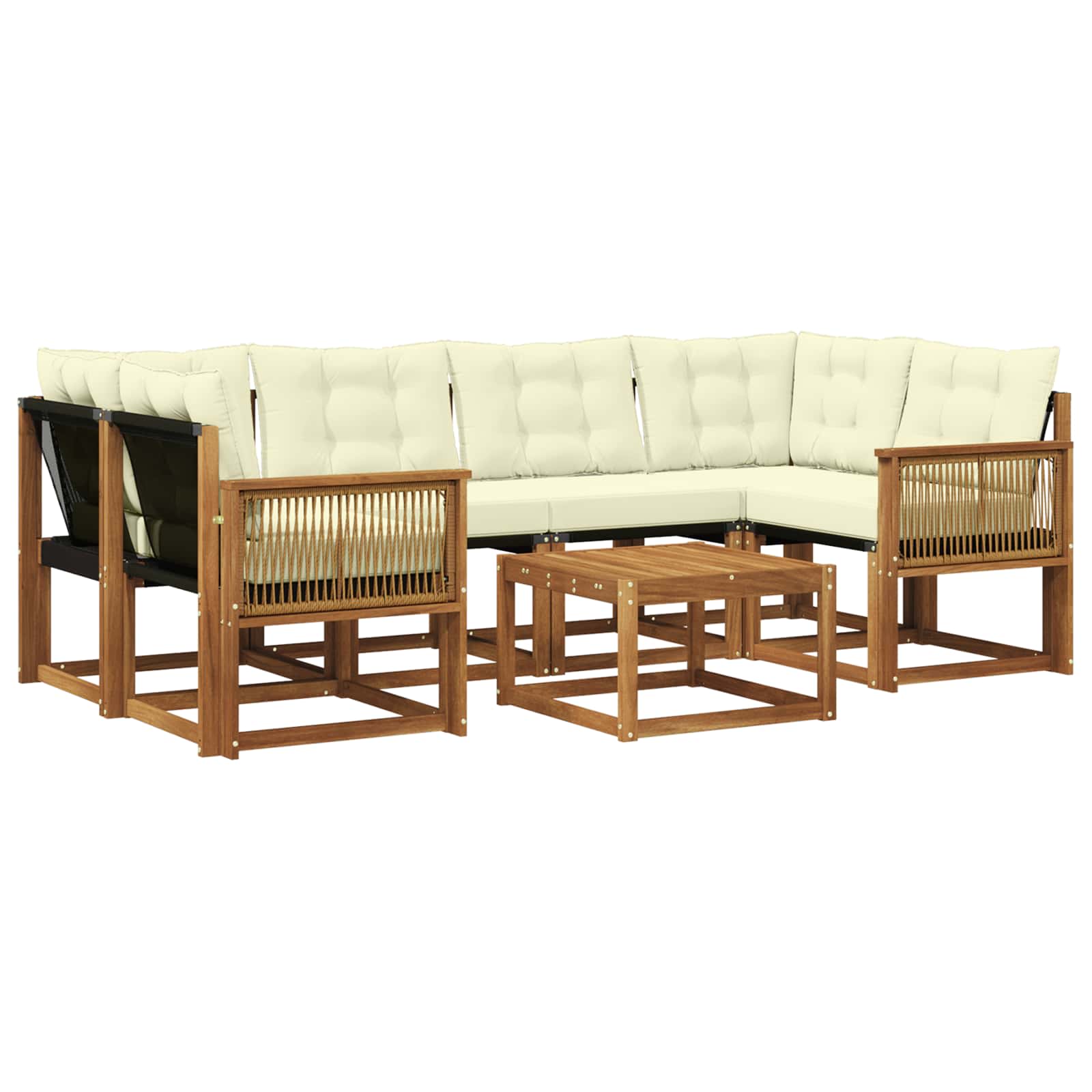 Set di divani da esterno con cuscino 7 pcs Naturale e Crema | homemem39