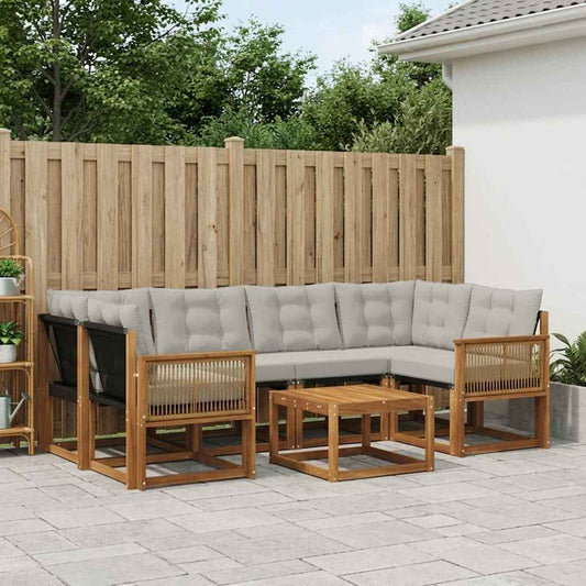 Set di divani da esterno 7 pcs Naturale e Grigio Chiaro | homemem39