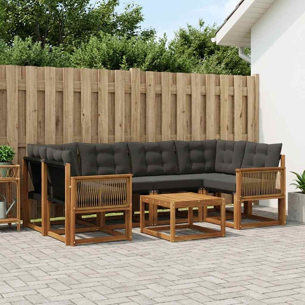 Set di divani da esterno con cuscino 7 pcs Naturale e Nero | homemem39