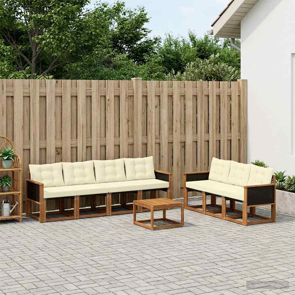 Set di divani da esterno con cuscino 8 pcs Naturale e Crema
