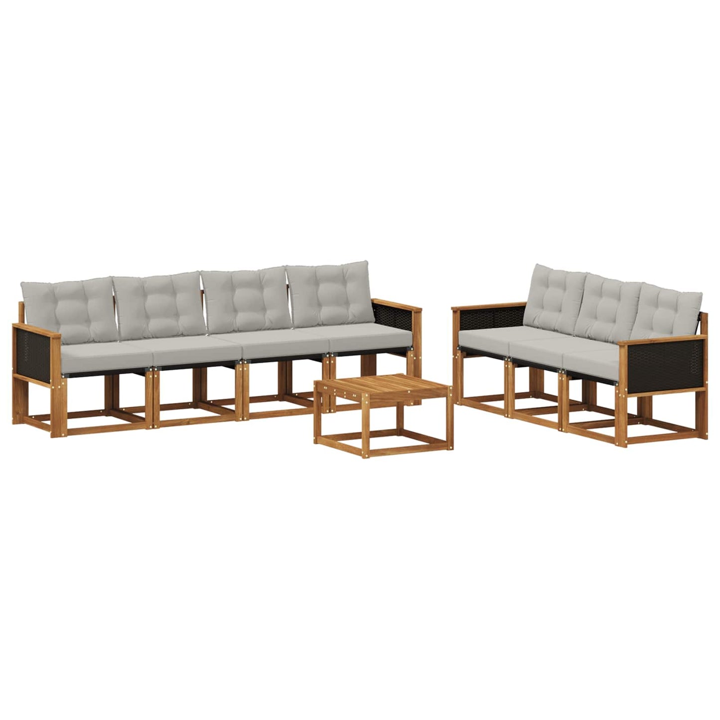 Set di divani da esterno 8 pz Naturale e Grigio Chiaro