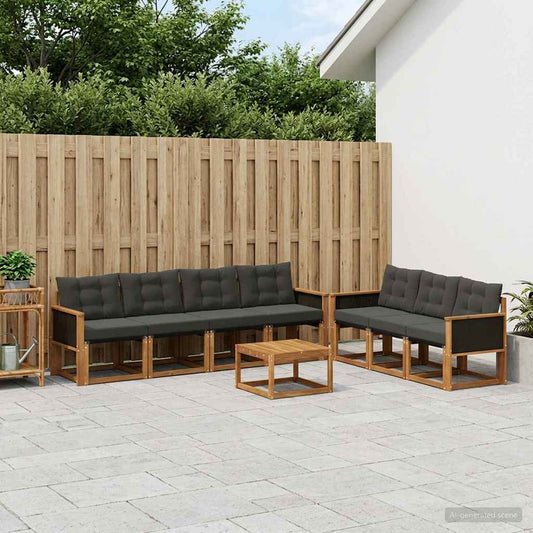 Set di divani da esterno con cuscino 8 pcs Naturale e Nero