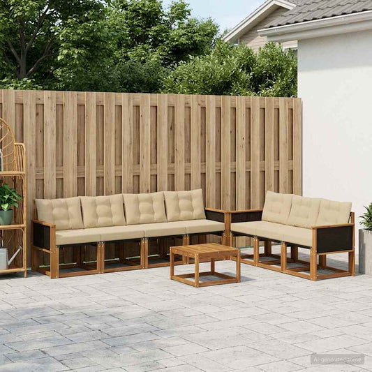 Set di divani da esterno con cuscino 8 pcs Naturale e Beige