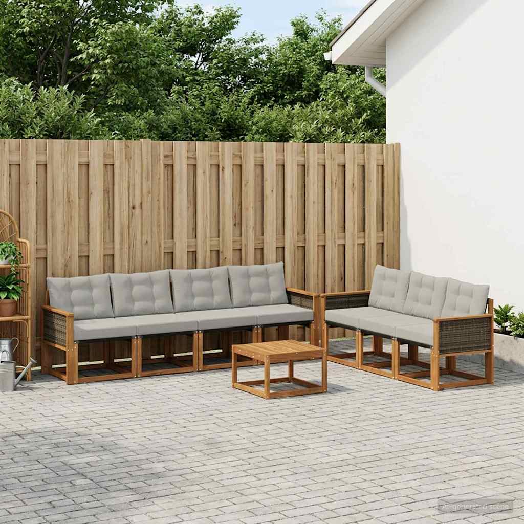 Set di divani da esterno 8 pcs Naturale e Grigio Chiaro