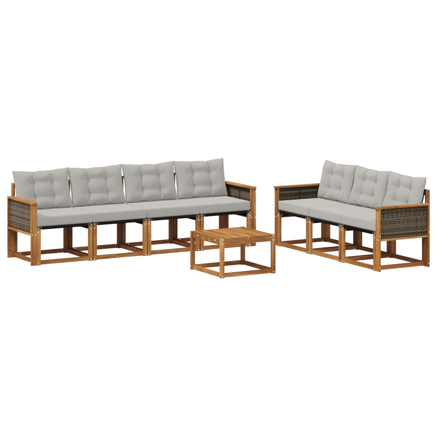 Set di divani da esterno 8 pz Naturale e Grigio Chiaro