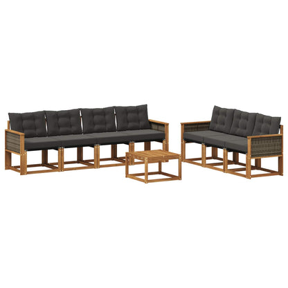 Set di divani da esterno con cuscino 8 pcs Naturale e Nero