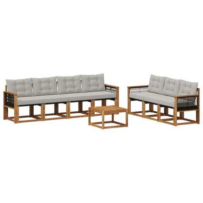 Set di divani da esterno 8 pz Naturale e Grigio Chiaro