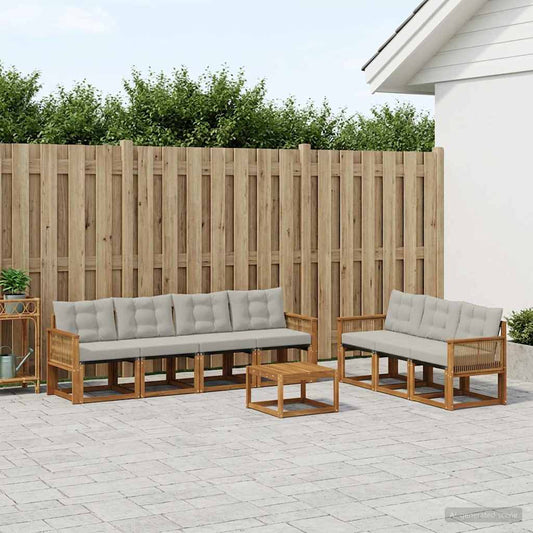 Set di divani da esterno 8 pcs Naturale e Grigio Chiaro