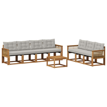 Set di divani da esterno 8 pz Naturale e Grigio Chiaro