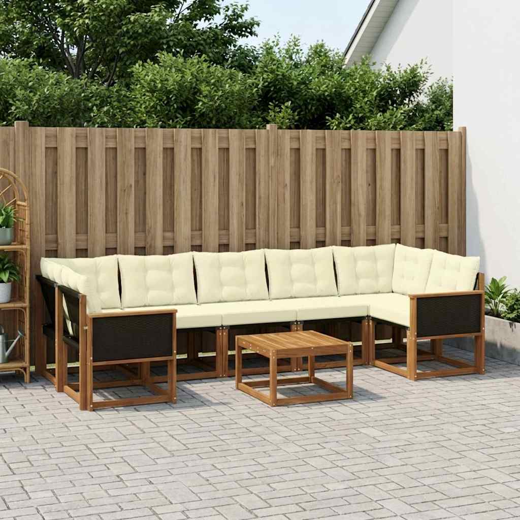 Set di divani da esterno con cuscino 8 pcs Naturale e Crema | homemem39
