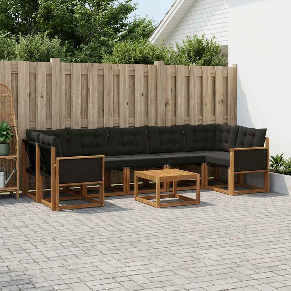 Set di divani da esterno con cuscino 8 pcs Naturale e Nero