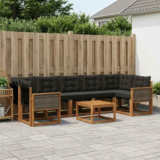 Set di divani da esterno con cuscino 8 pcs Naturale e Nero | homemem39
