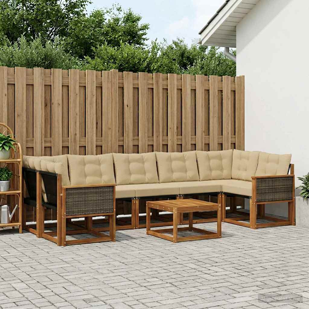 Set di divani da esterno con cuscino 8 pcs Naturale e Beige