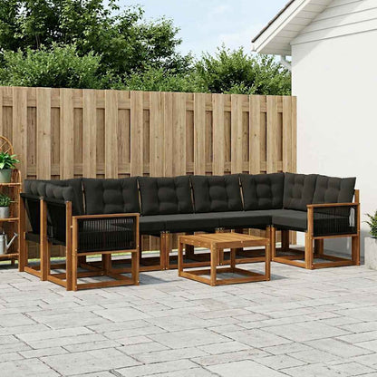 Set di divani da esterno con cuscino 8 pcs Naturale e Nero