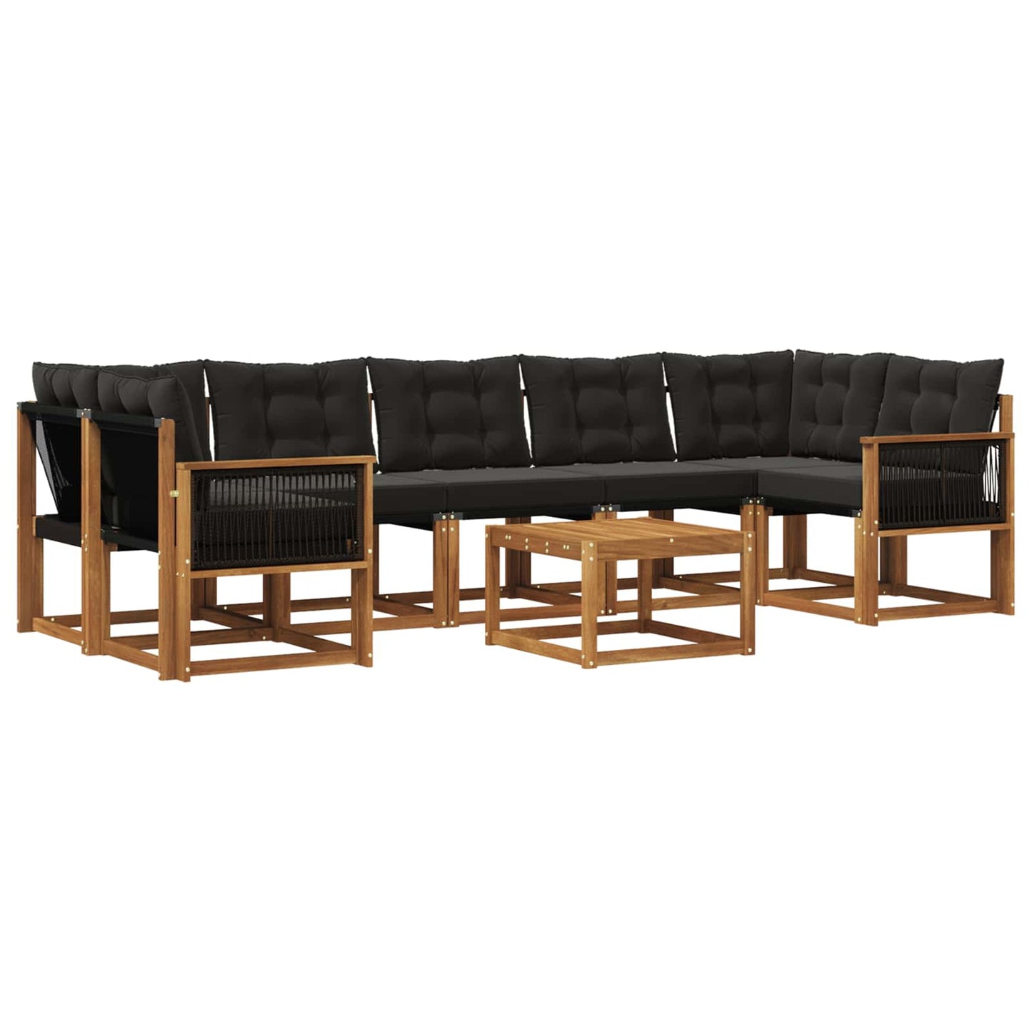 Set di divani da esterno con cuscino 8 pcs Naturale e Nero
