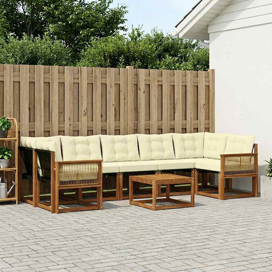 Set di divani da esterno con cuscino 8 pcs Naturale e Crema | homemem39